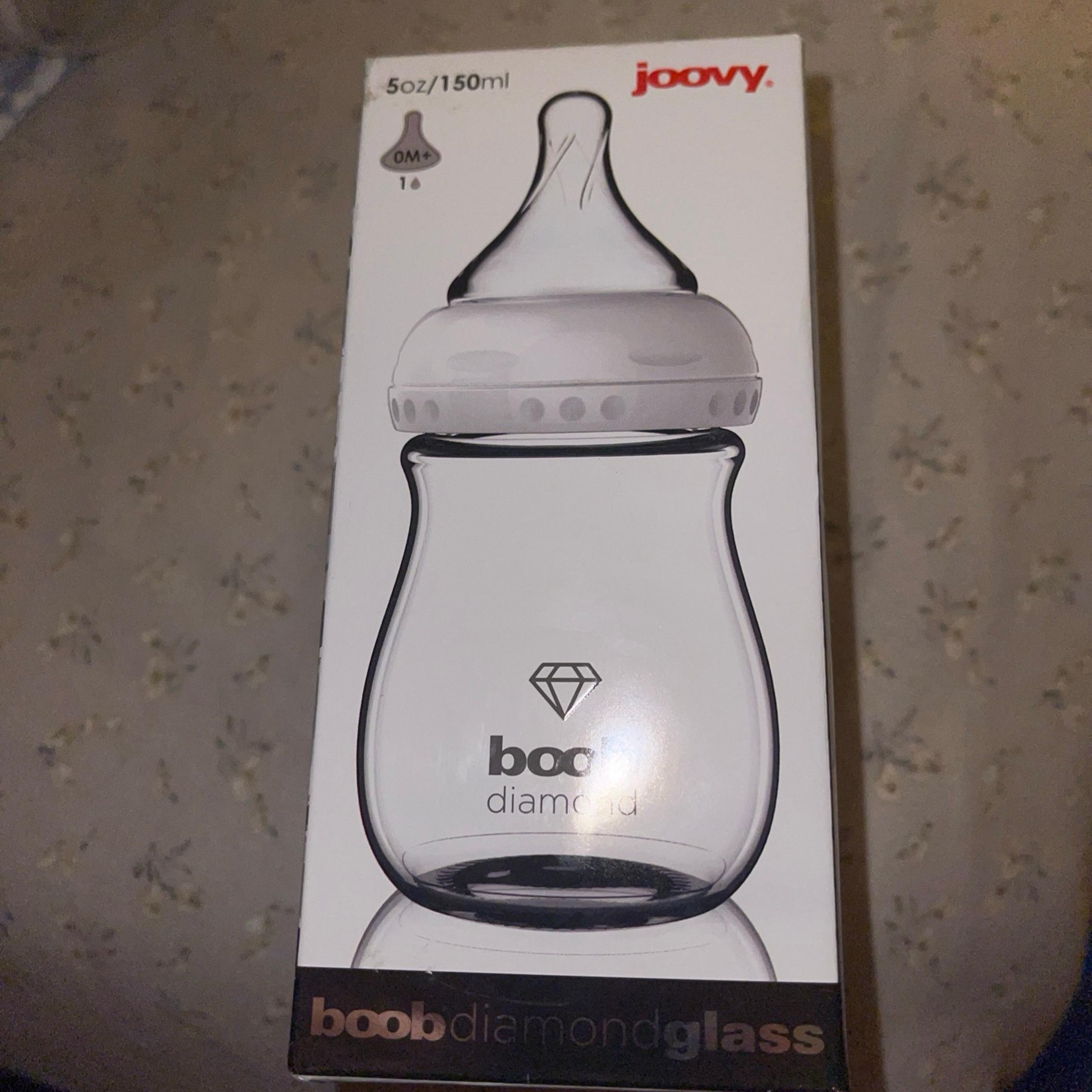 Joovy Diamond Glass Baby Bottle 5oz/150ml 0M+ Single Hole Nipple