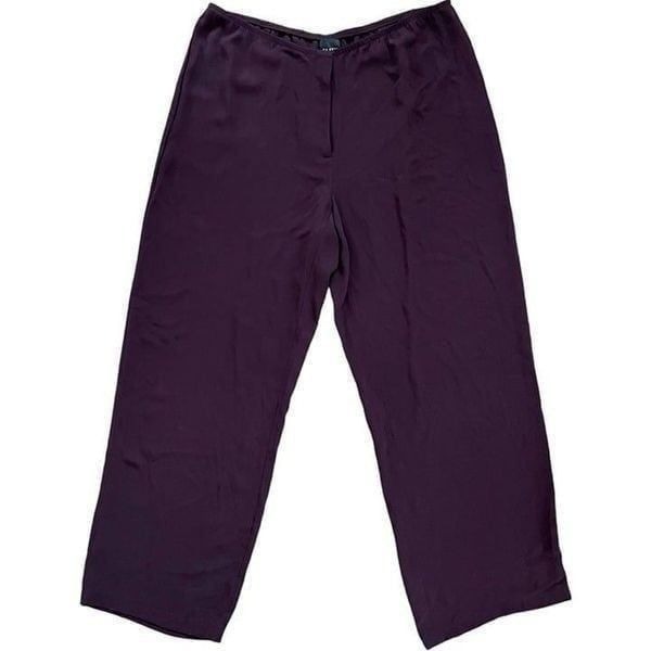 Eileen Fisher Silk Lightweight Pants Elastic Wide Leg Aubergine Purple Medium