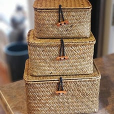 Shelf Baskets w/ Lid Set of 3 Handwoven Seagrass Storage Box Wicker Basket - NEW