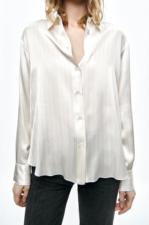ZARA STRIPED SILK BLEND SHIRT ZW COLLECTION Size XS NWT