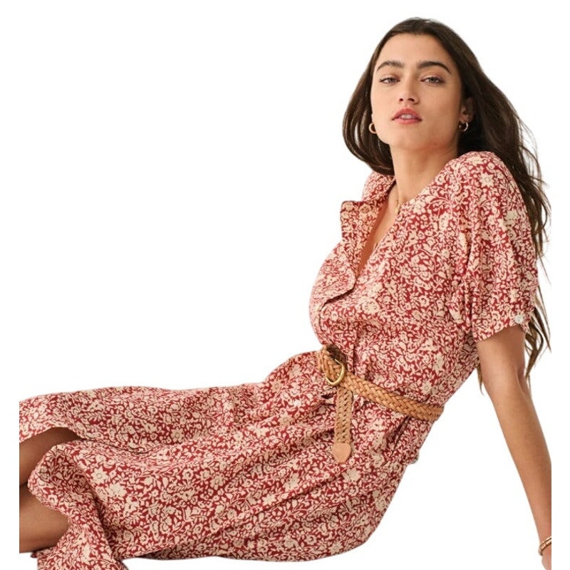 Faherty Carmel Dress M Red White Sunrise Spice Floral Organic Cotton Breezy
