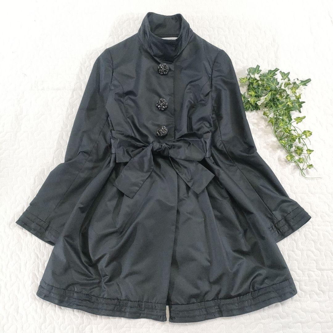 Excellent Condition✨ Austin Reed Stand Collar Belted Coat with Rhinestones, Black, Size 38