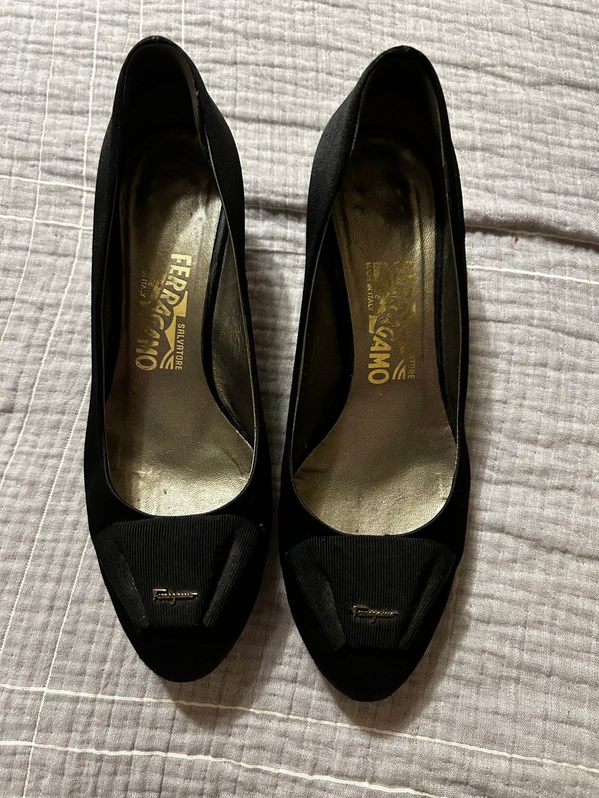 Salvatore Ferragamo Black Satin Pumps Heels