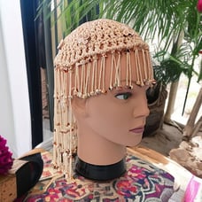 Cowrie Shell Crown Headpiece Vintage 70s Flapper Macrame Seashell Bohemian MCM.