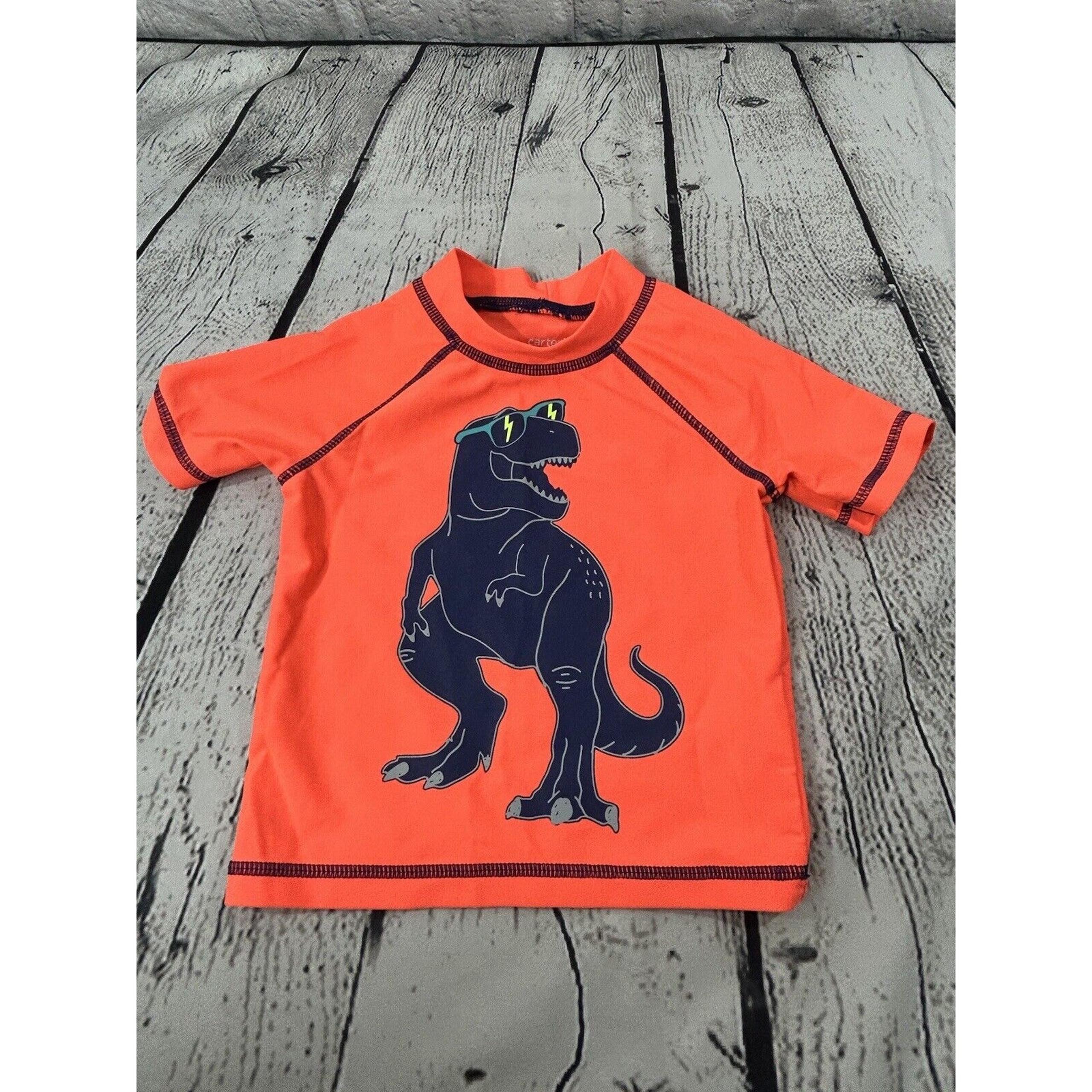 Carter's Kids Boys Orange Dinosaur Oeko Tec Swim Shirt Size 12 Months Rashquard