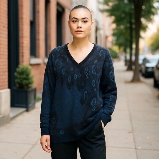 DG2 2X Diane Gilman NWT Women’s Sweater Blue Black Peacock V Neck New