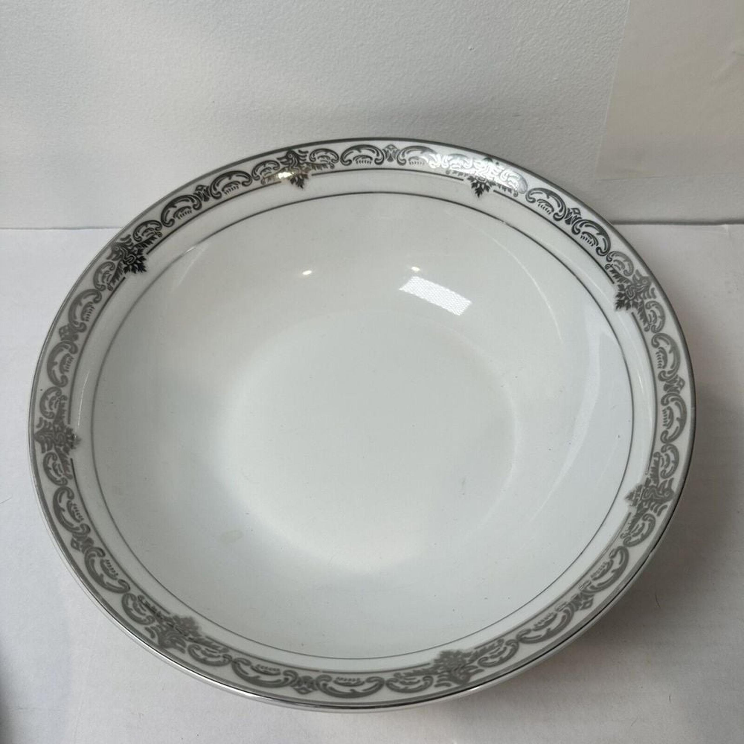 Vintage Pegasus Fine Porcelain China 8" Round Bowl White Silver Trim