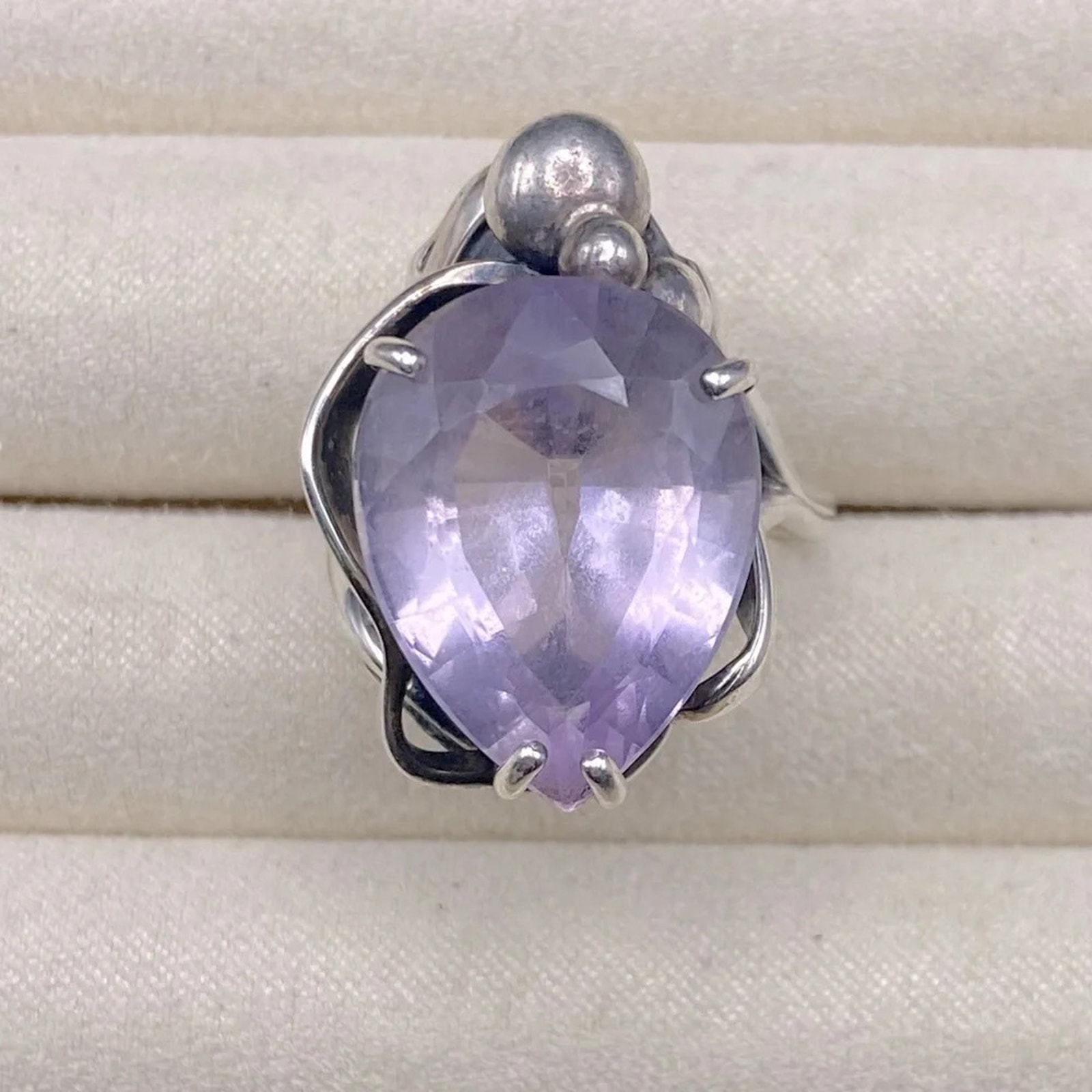 Sterling Silver Large Purple Sapphire Stone Statement Ring