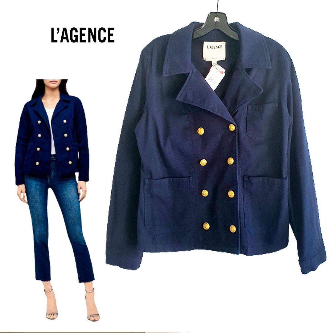 L'AGENCE NEW Double Breasted Cotton Gabardine Jacket S