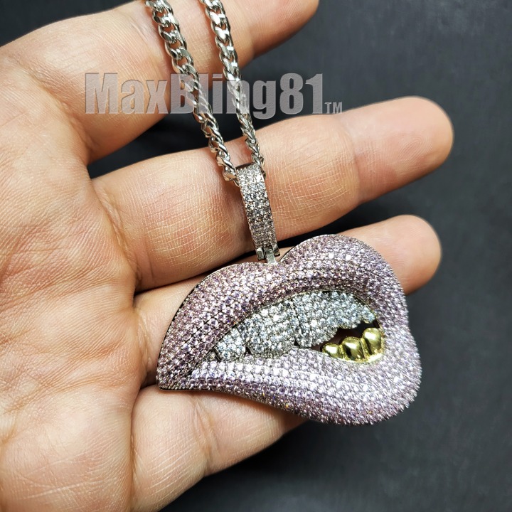 Sexy Mouth Lips Hip Hop Jewelry Brass Pendant & 4mm 24 Cuban Chain Necklace