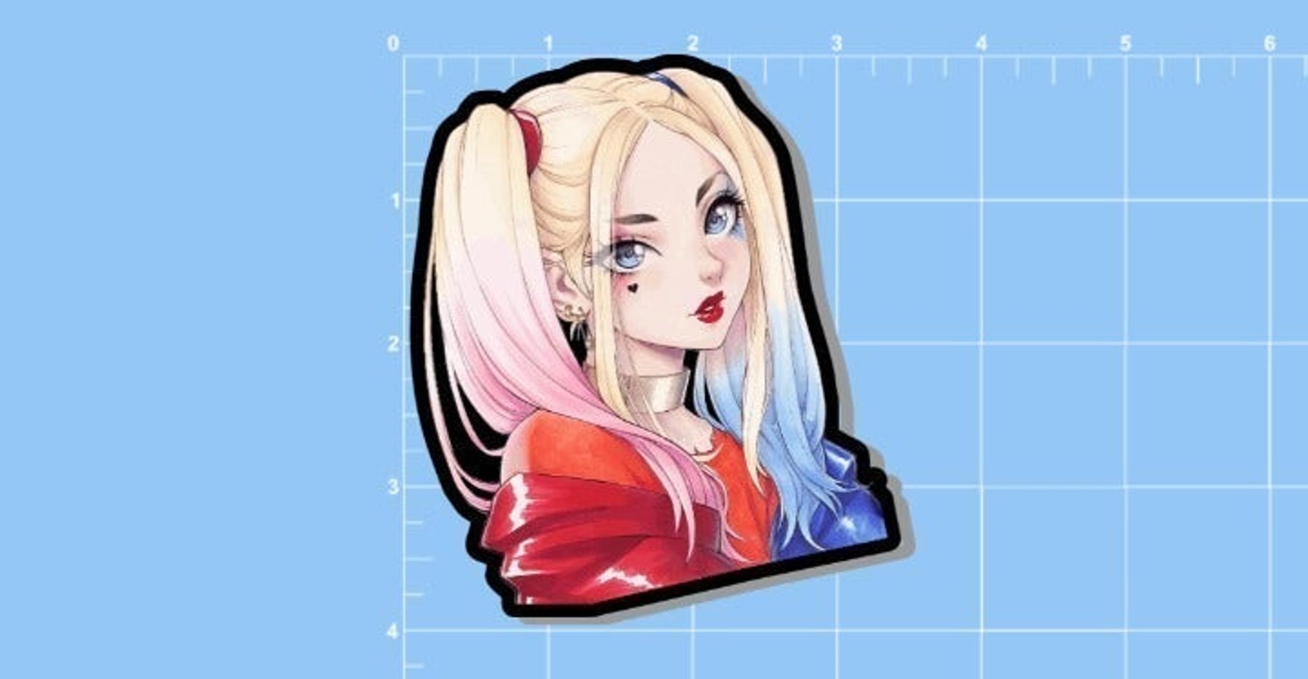 4" Sweet Harley Quinn Toon looking Awesome Quinn Sticker Logo included.