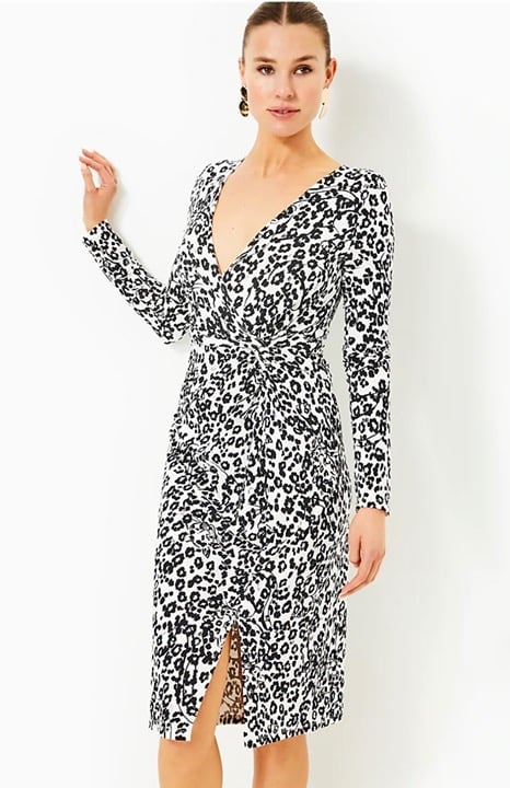 New Lilly Pulitzer Odella V-Neck Midi-Dress, Coconut Lets Pawty 198 Size 4