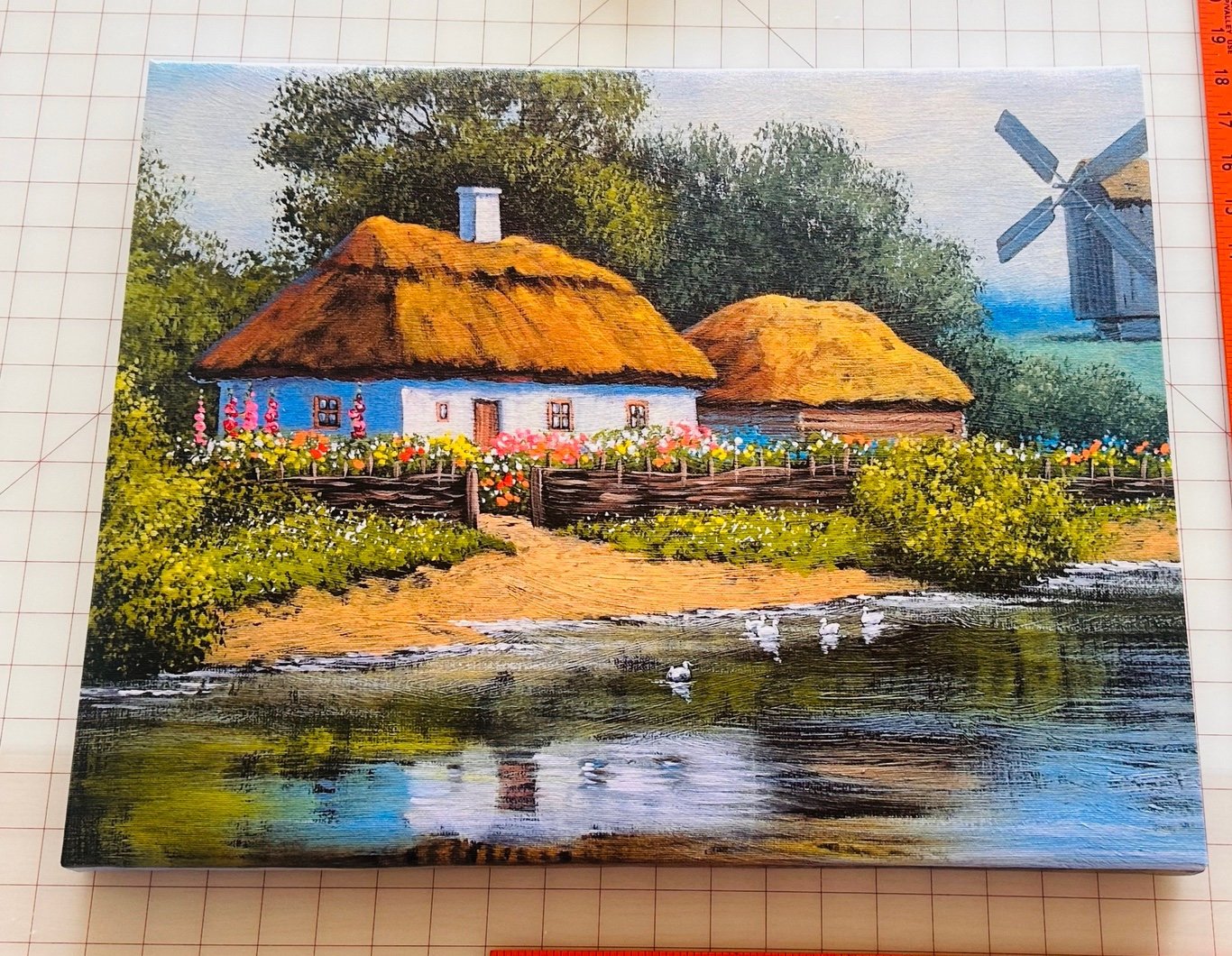 30x40 Abstract Painting home decor print. House in a village