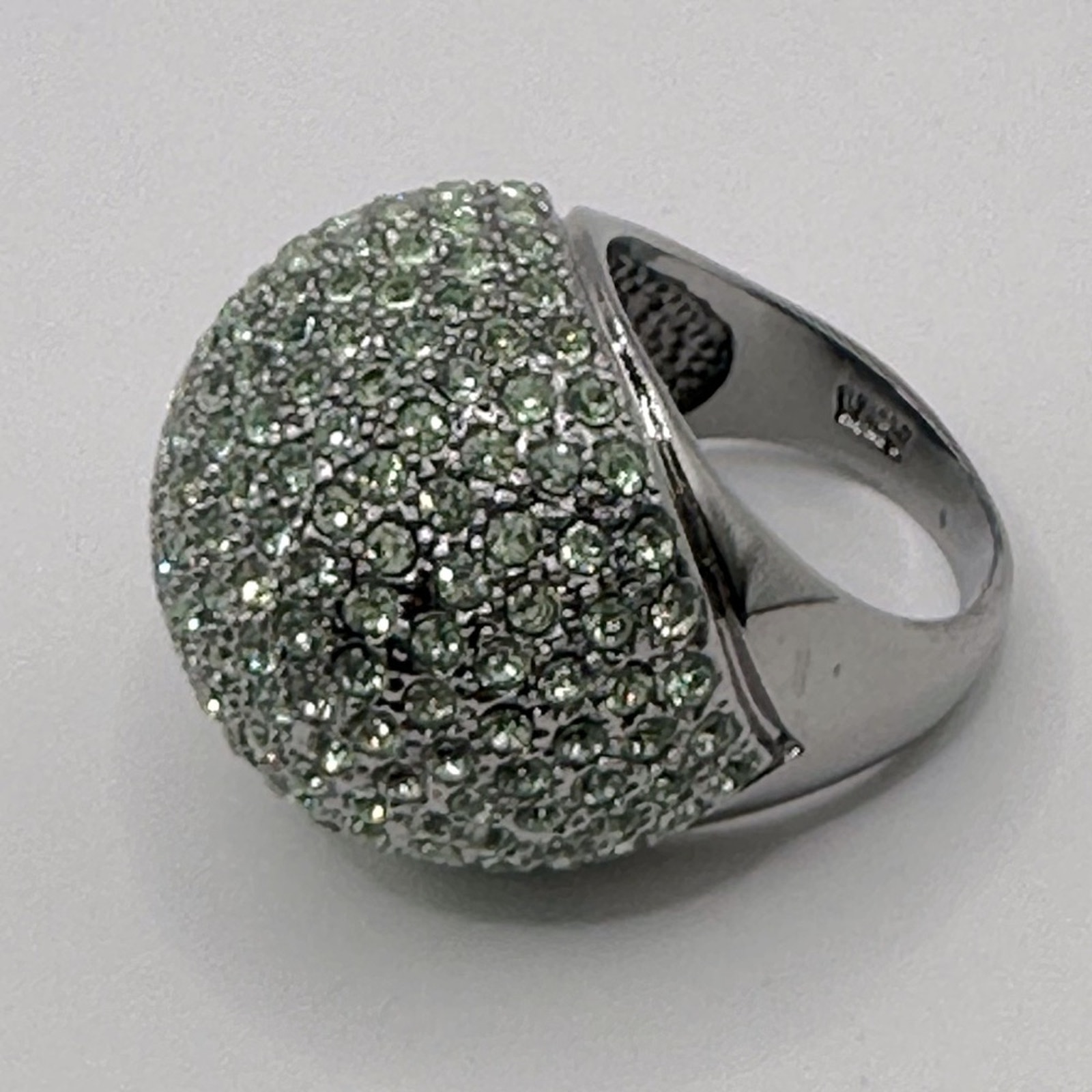 costume silvertone dome pave cz fashion cocktail statement oval ring Size 7.25 7