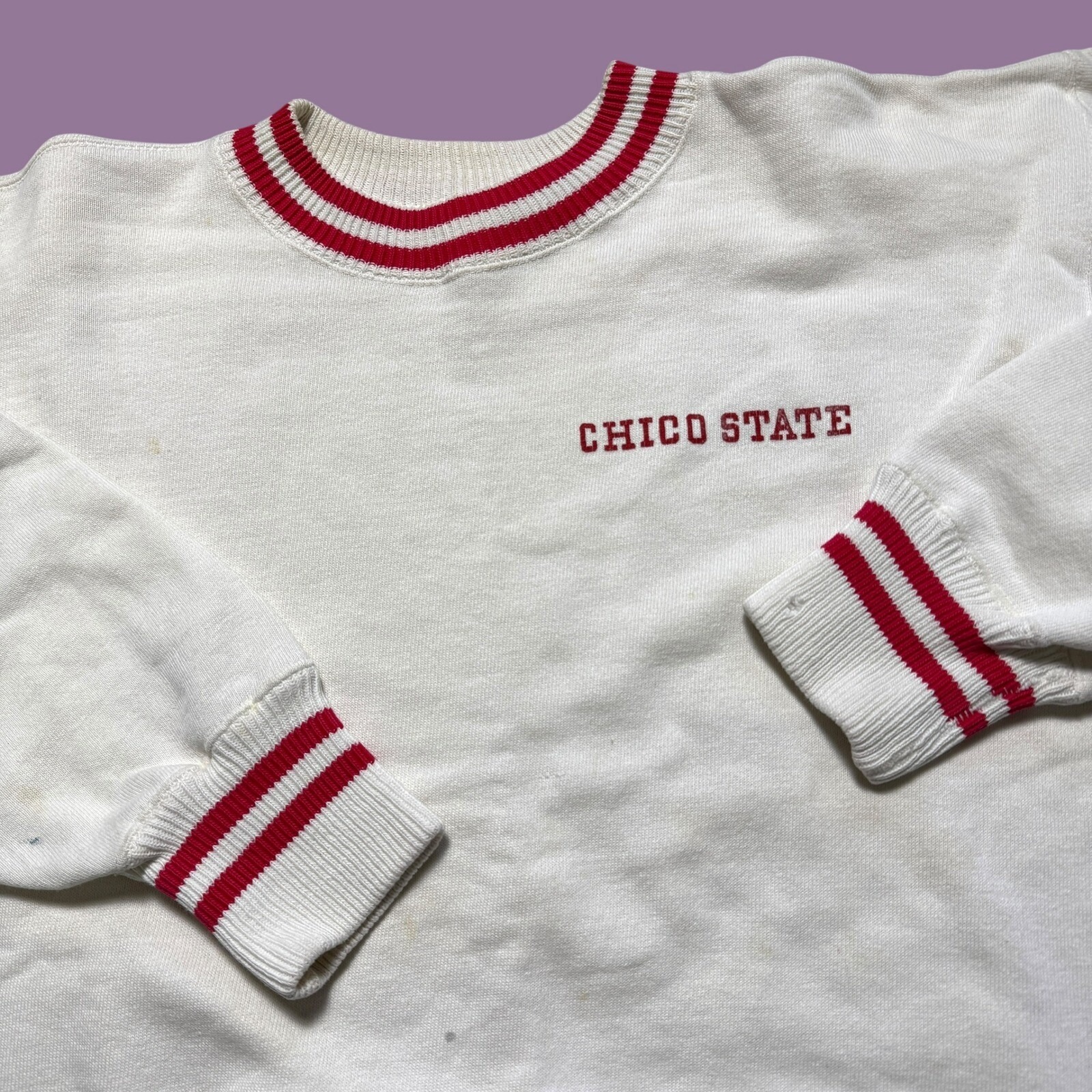 Vintage 50s Chico State Sweatshirt M White True Sweat College Crewneck Stripe