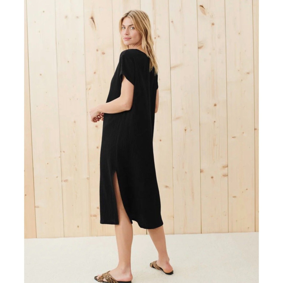 Jenni Kayne Cypress Caftan Midi Dress Black Size Small 100% Cotton Gauzy