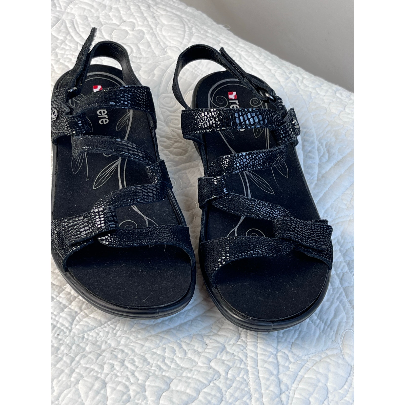 Revere US Black Lizard Comfort Open Toe Sling Back Leather