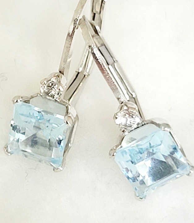 Blue Topaz & White Topaz Dangle Earrings 925 Sterling Silver 16.8 mm Drop