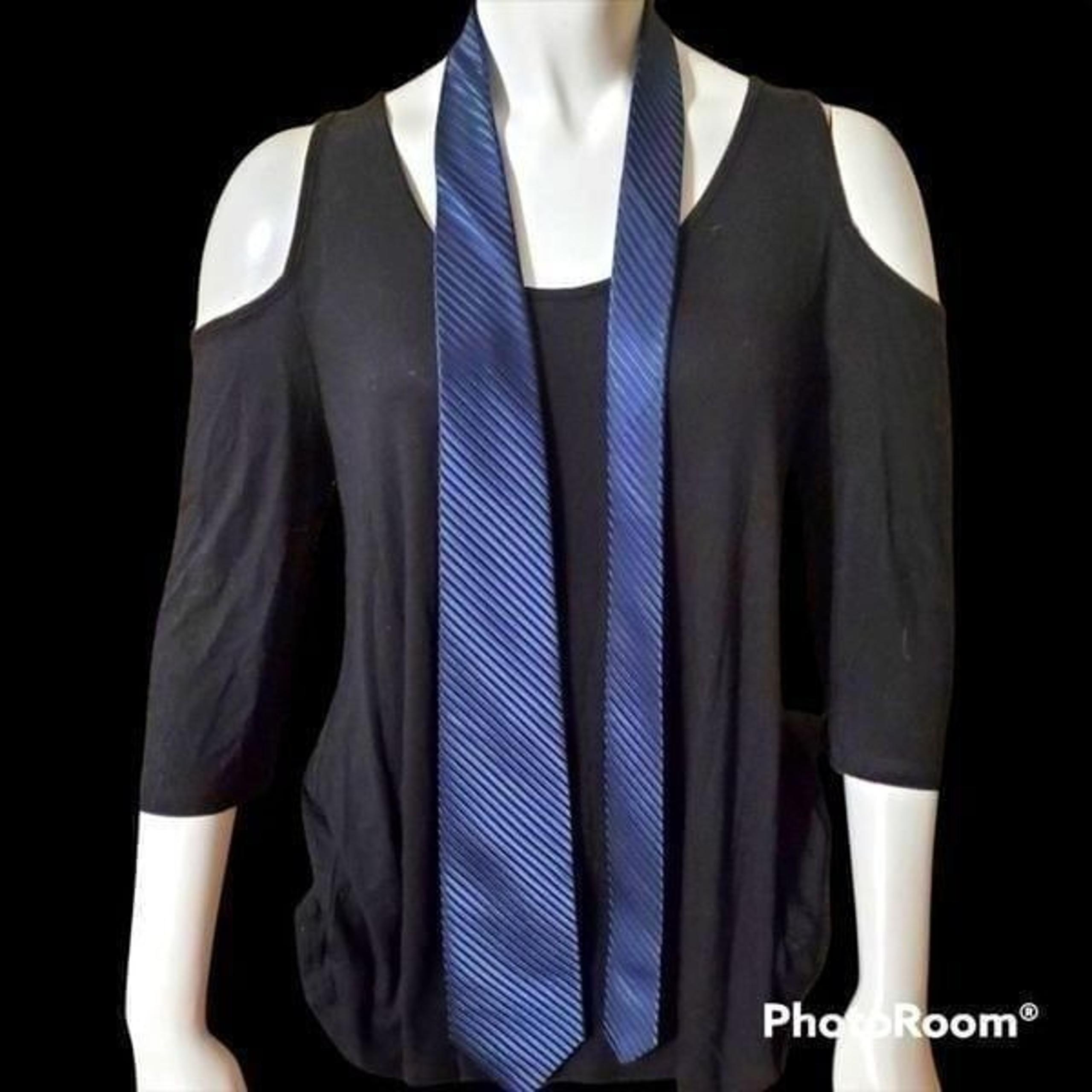 Adolfo Dark Blue Striped Silk Tie