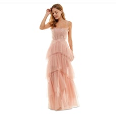 City Studio Lace corset bodice mesh tiered dress gown in Rose 1