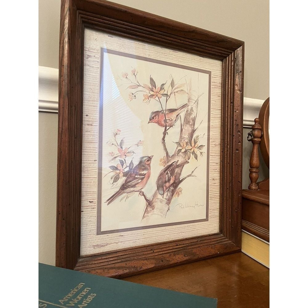 Wood Framed Pencil And Watercolor Bird Art Signed Paul Whitney Hunter Vintage