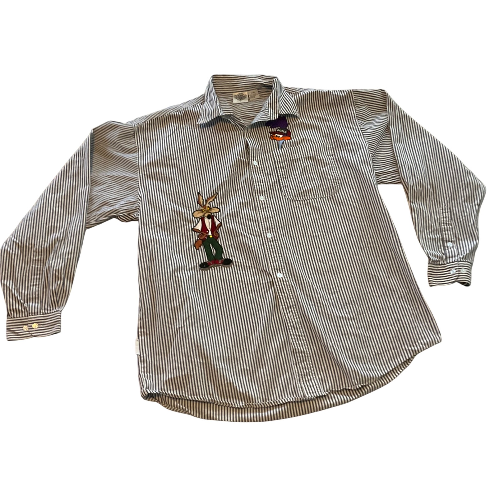 ACME Clothing Co. Looney Tunes Vintage Embroidered Striped Button Up Shirt L XL