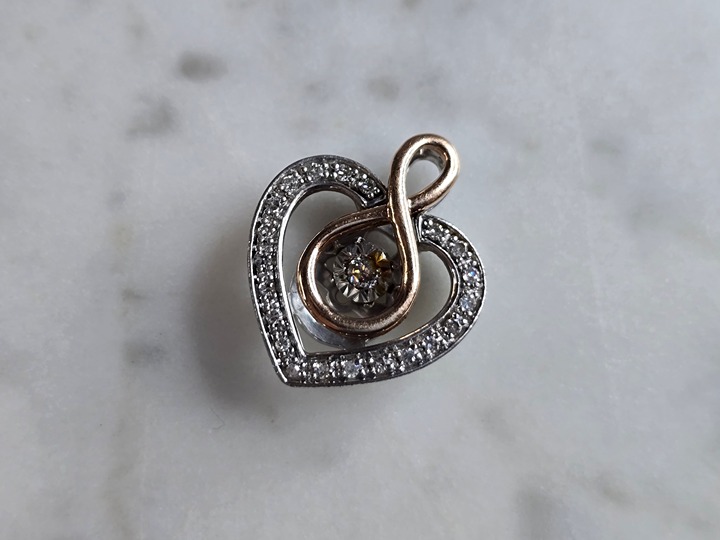 Womens Vintage Sterling Silver 10k Rose Gold Diamond Heart Pendant 2.0g E7485