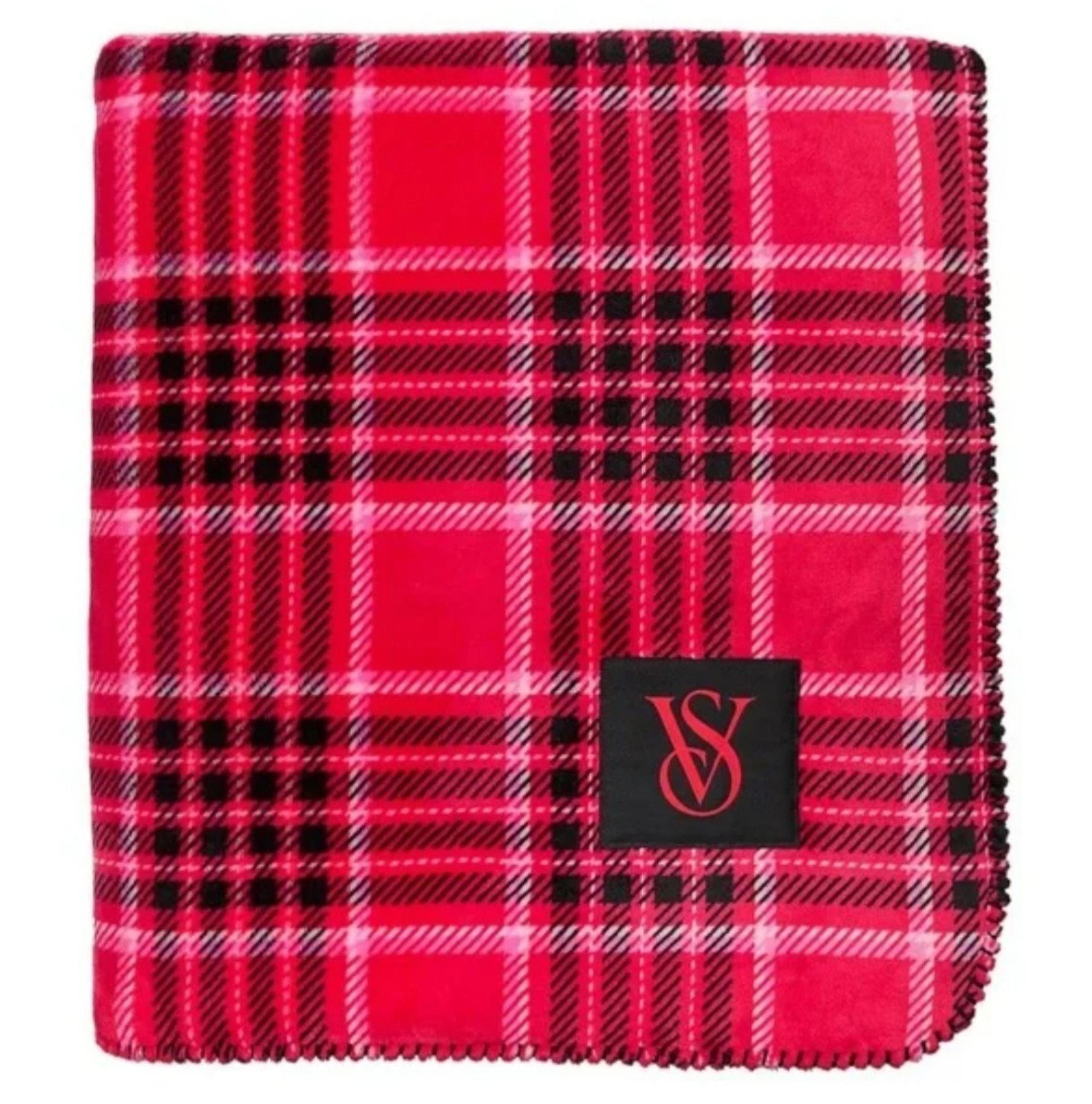 Brand new Victoria's secret red and black plush blanket