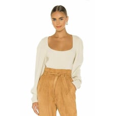 Free People Women Saffron Long Sleeve Open Back Cropped Sweater Ivory M,128 NWT