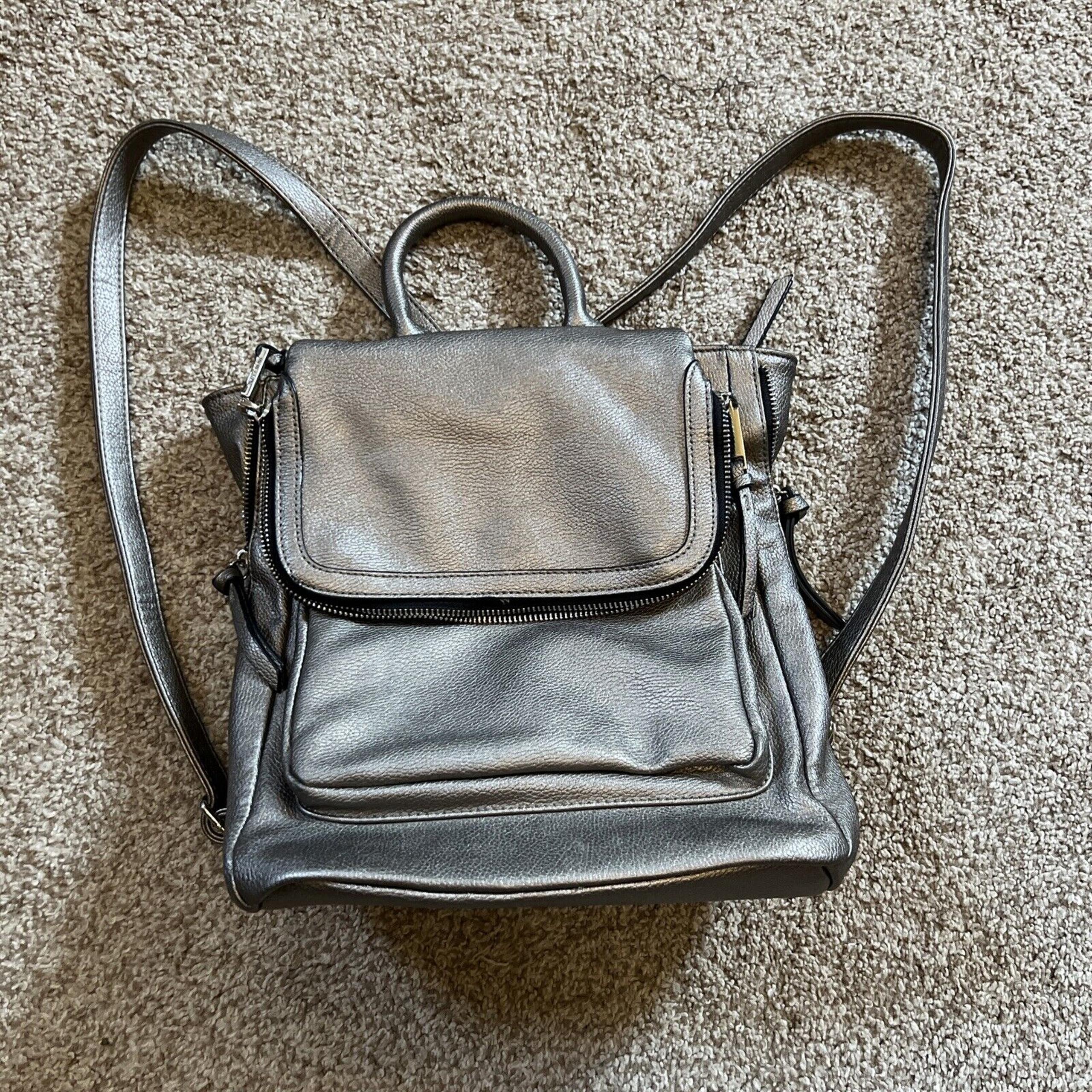 Violet Ray Pebbled Leather Pewter Silver Backpack