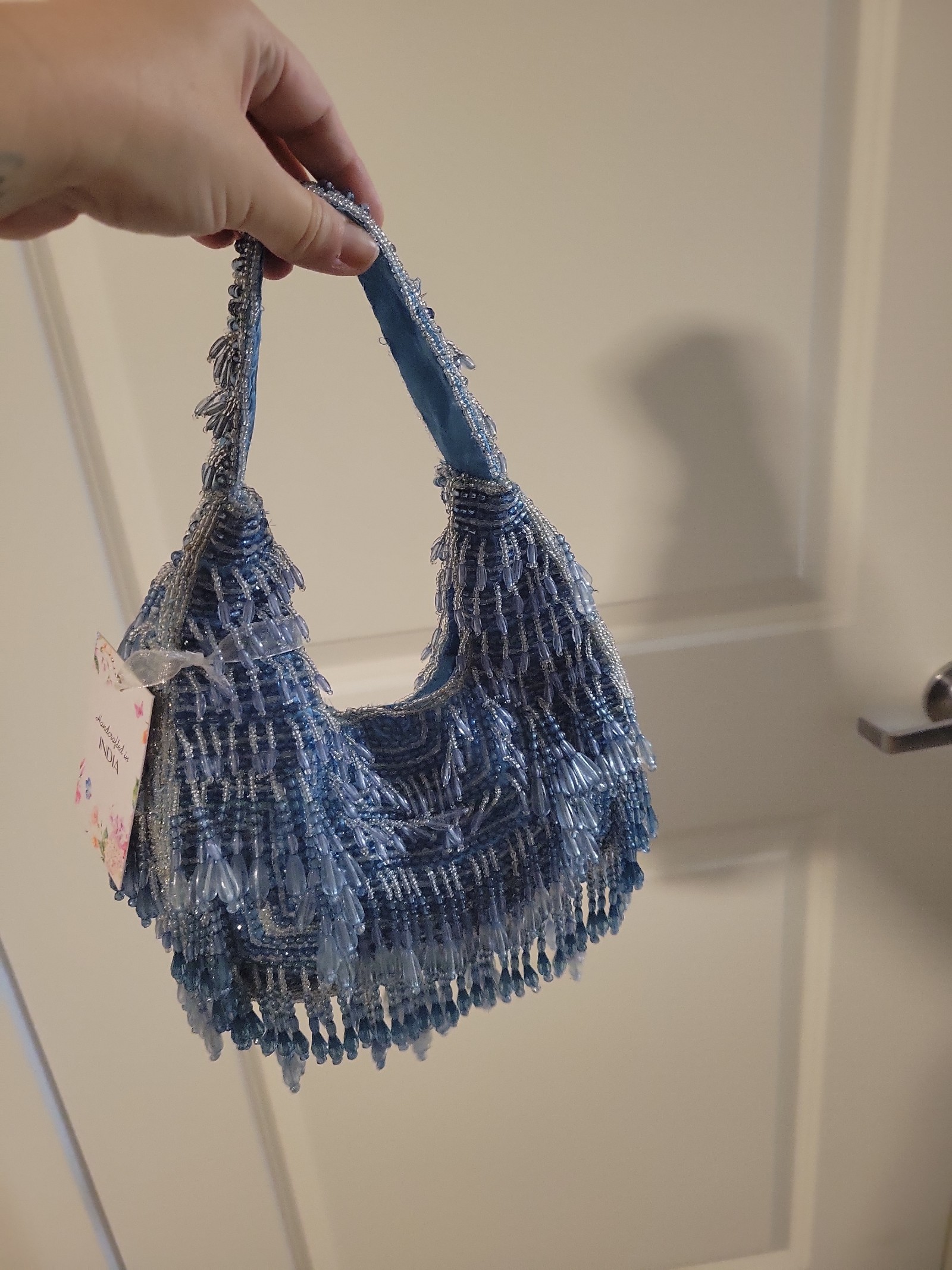 Viral Blue Beaded Bag, NWT, Handcrafted In India