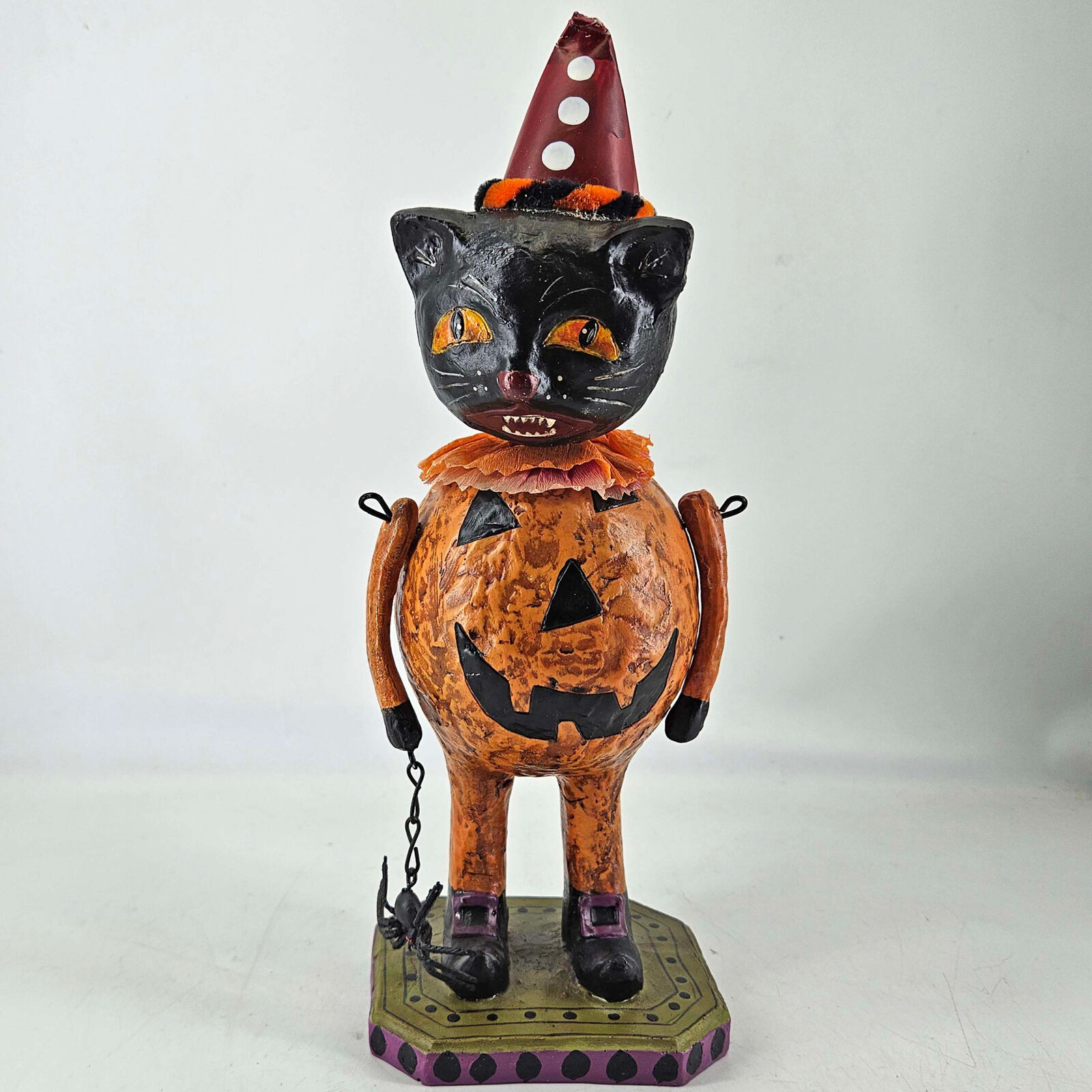 Vintage Halloween Jack O' Lantern costume Cat Paper Mache w spider