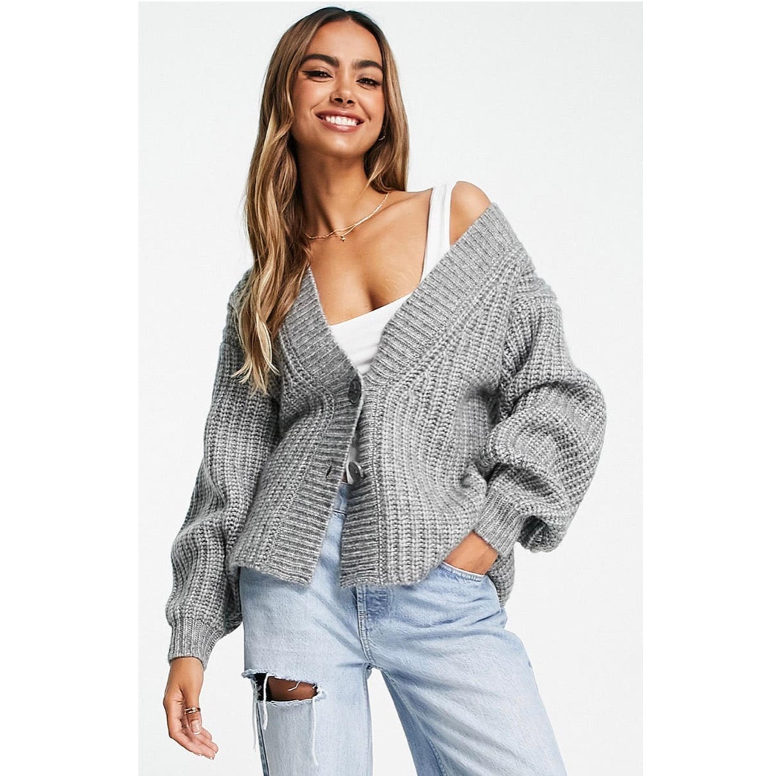ASOS DESIGN Chunky Rib Stitch Cardigan Gray Size 10 US NEW
