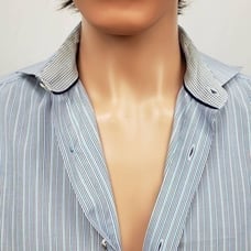 Bugatchi Uomo Dress Shirt Long Sleeve Blue Striped Contrast Cuff Men 15.5 34/35