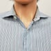 Bugatchi Uomo Dress Shirt Long Sleeve Blue Striped Contrast Cuff Men 15.5 34/35