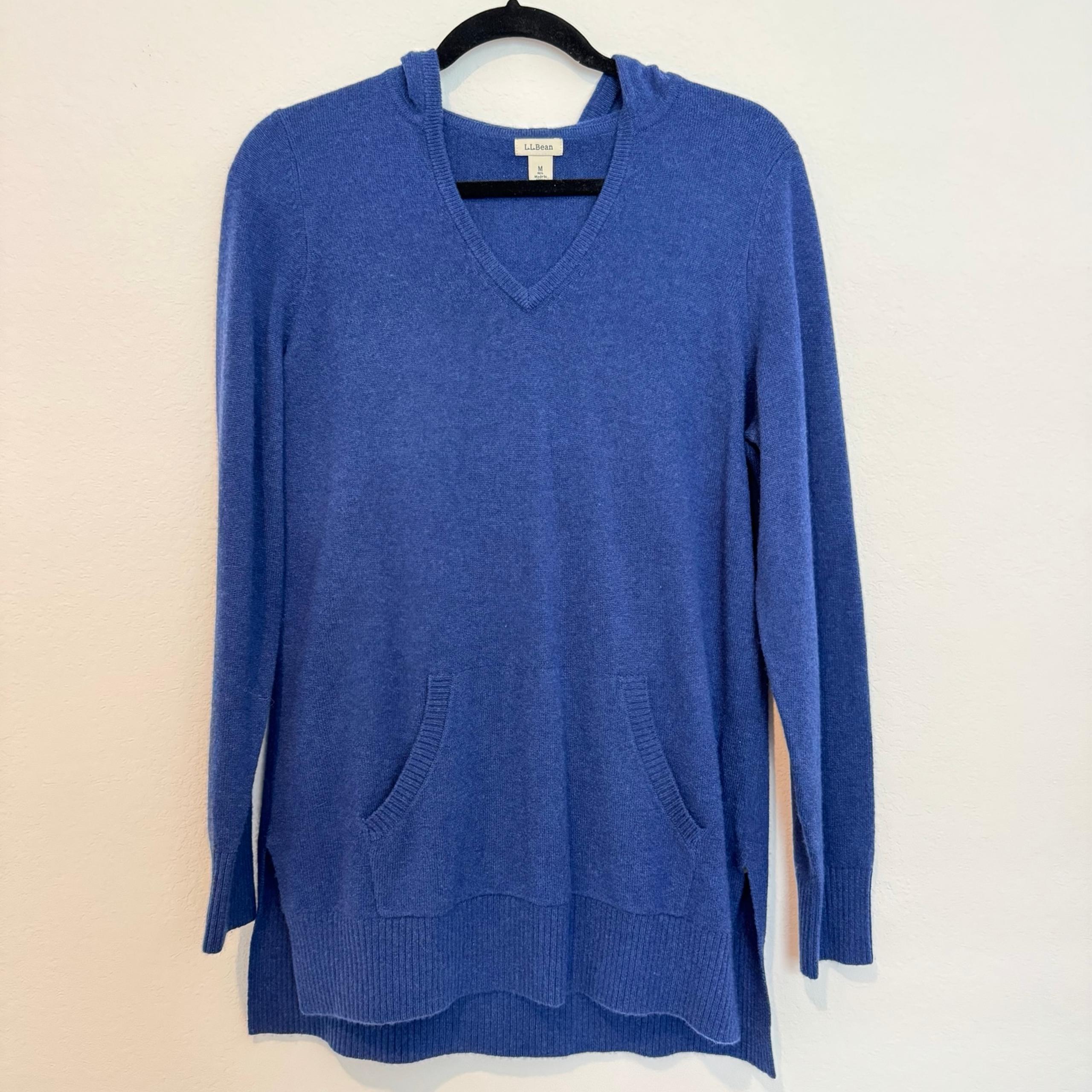 L.L. Bean Blue Cashmere V Neck Hoodie