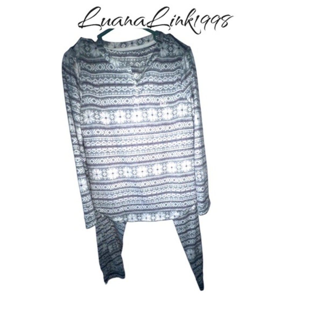 Lauren Ralph Lauren Gray Pajama Set Medium Fair Isle design w/ivory snowflakes