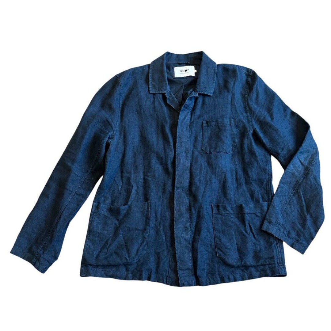 No Nationality Oscar Blazer 1196 Navy Blue 100% Linen Button-Down Size XL Men's