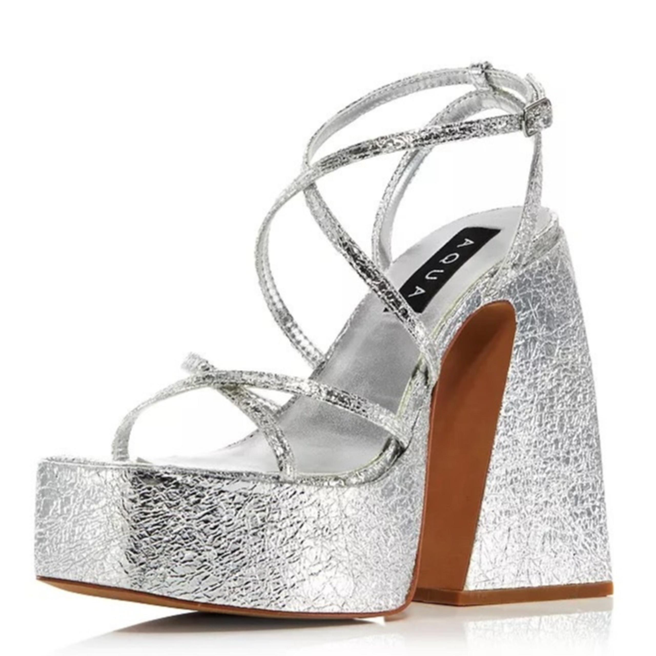 AQUA Women's Chanc Strappy Silver Platform High Heel Sandals Size 10 $118