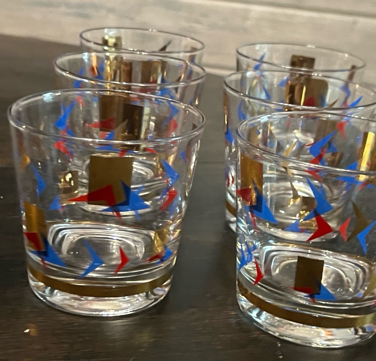 Mid centry retro barware lowball glasses mcm atomic