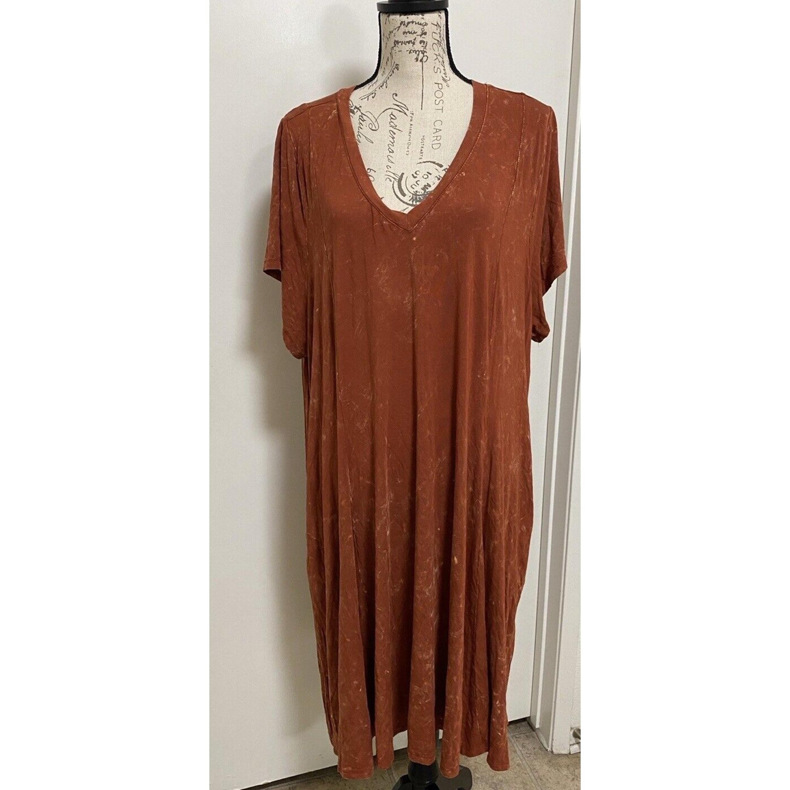 Torrid Dress Womens Size 4X Orange Tie Dye MIDI V Neck Grunge Punk