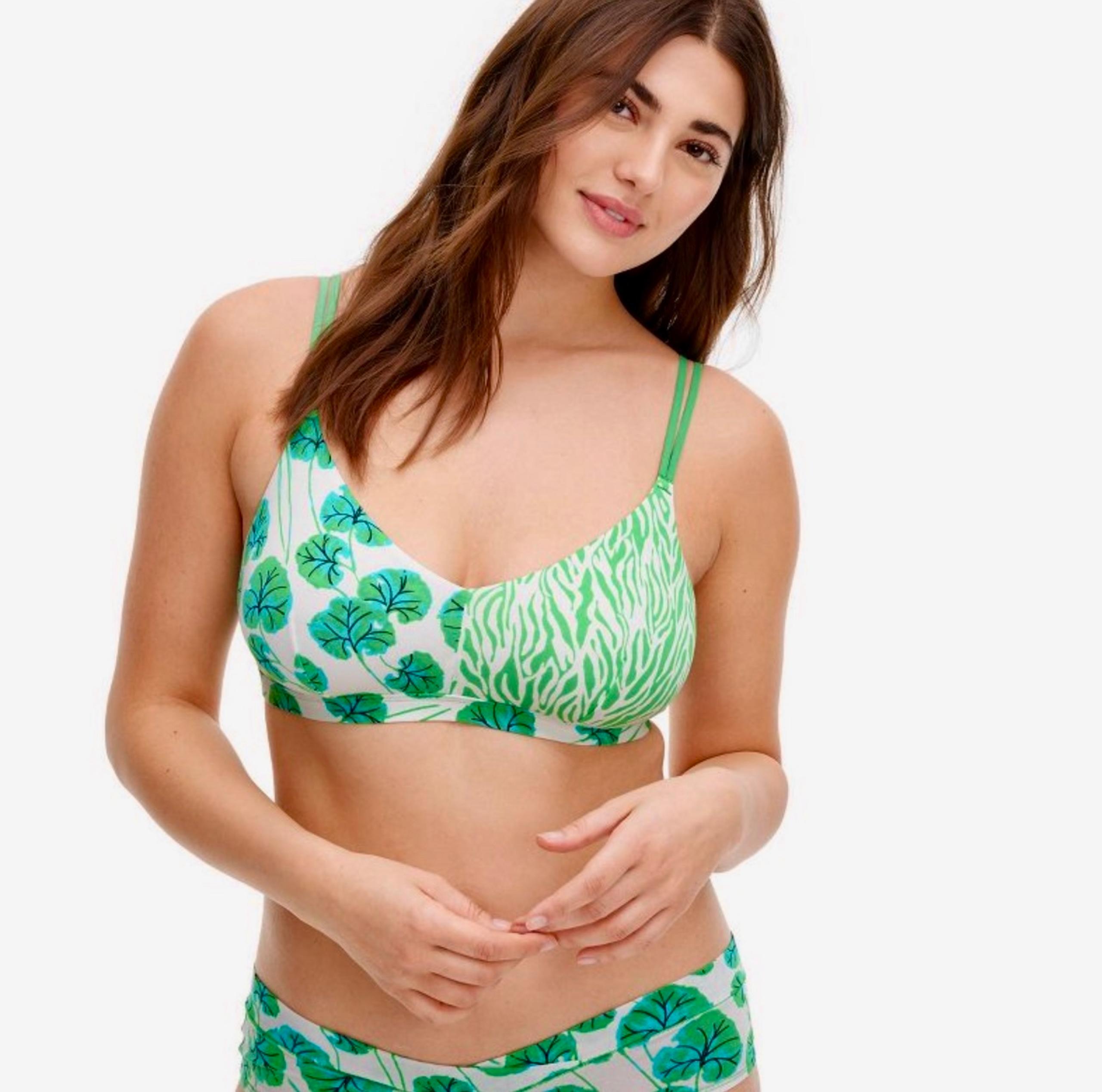 4-Way Cotton Stretch Geranium Leaf/Sea Twig Green Bralette Diane Von Furstenberg