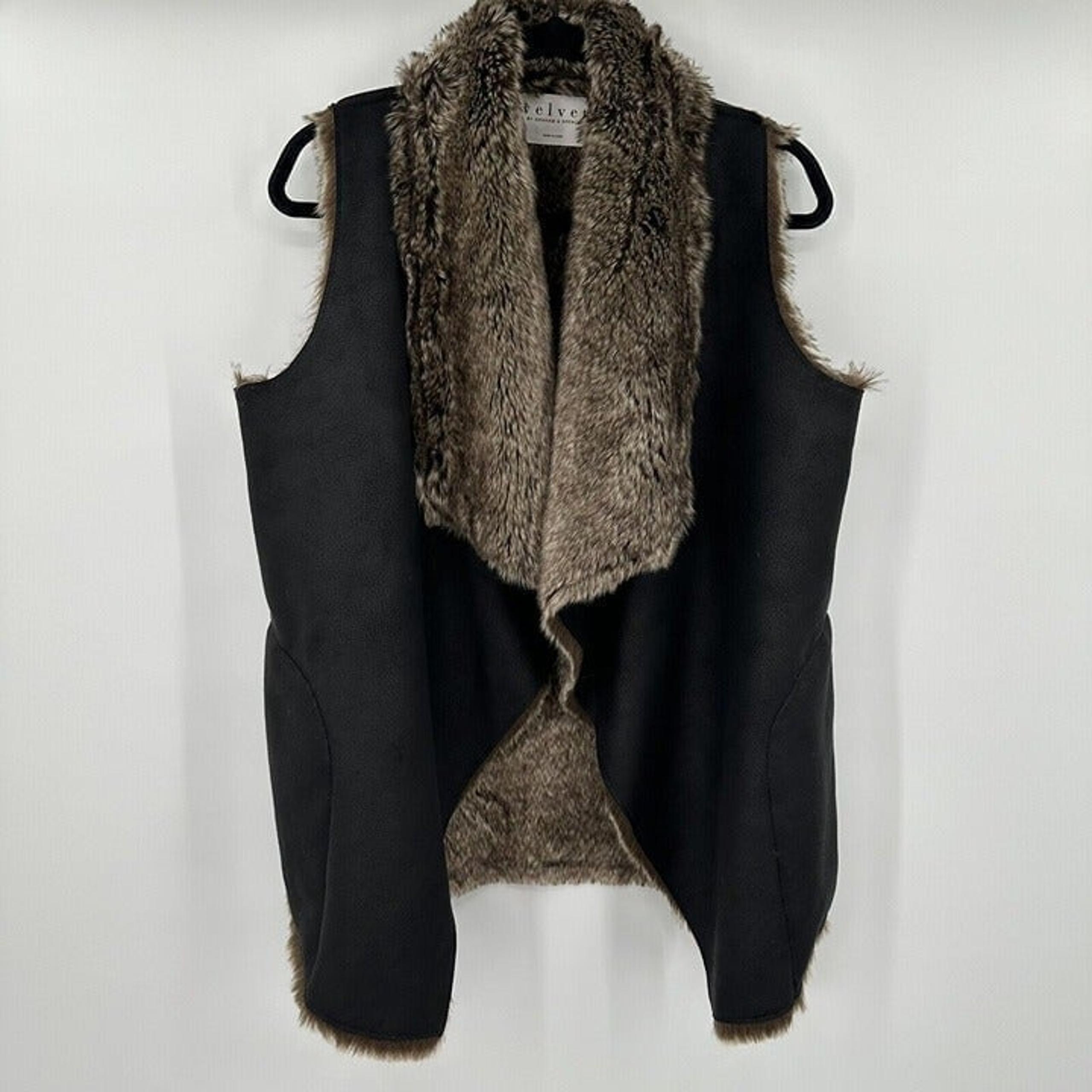 Velvet by Graham & Spencer Faux Suede Fur  Open Front Vest Size XS