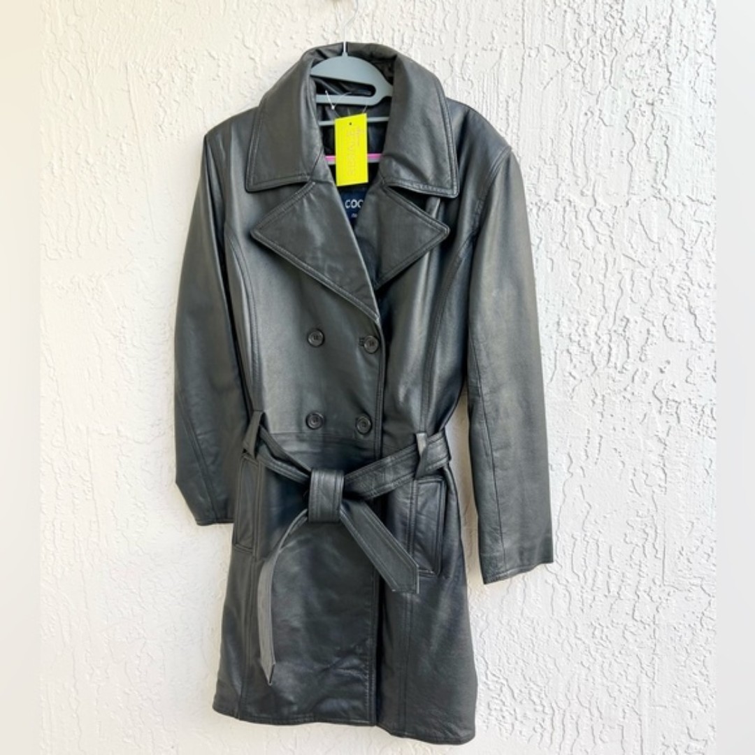 Cooper collection leather coat large lapels