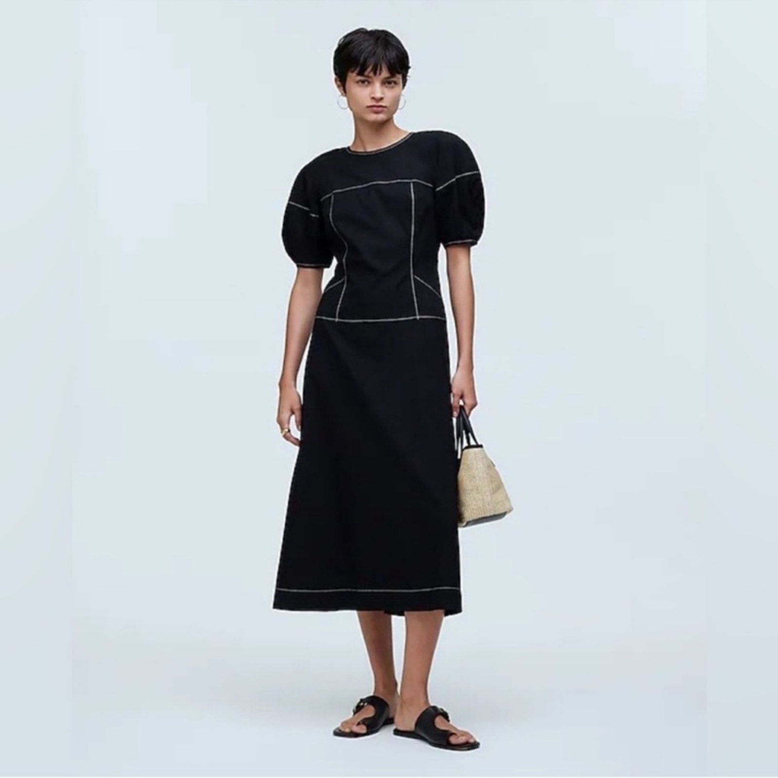 Madewell Puff-Sleeve Drop-Waist Midi Dress Size: 0, NWT
