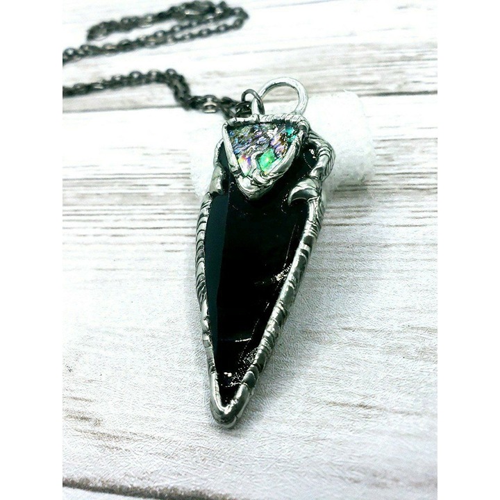 Obsidian arrowhead and abalone crystal Necklace handmade gothic fantasy boho