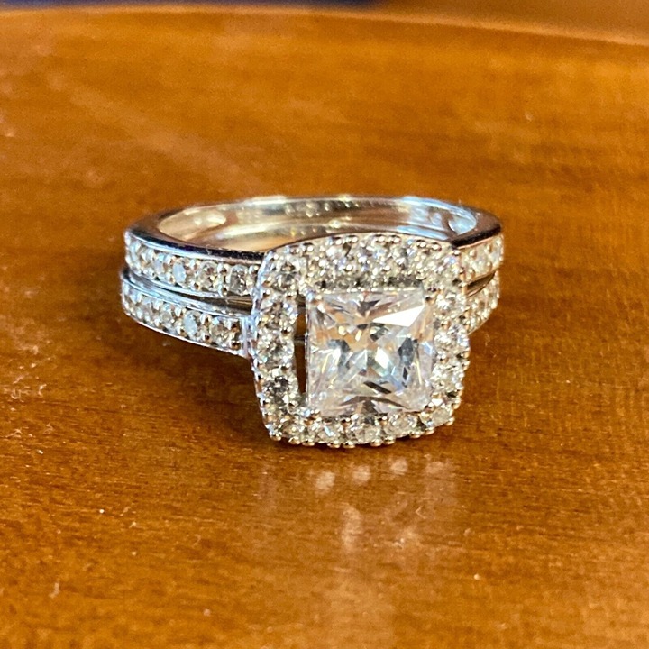 TML Jewelry 925 CZ Bridal Set Size 7.5 Engagement Ring Wedding Band Princess Cut