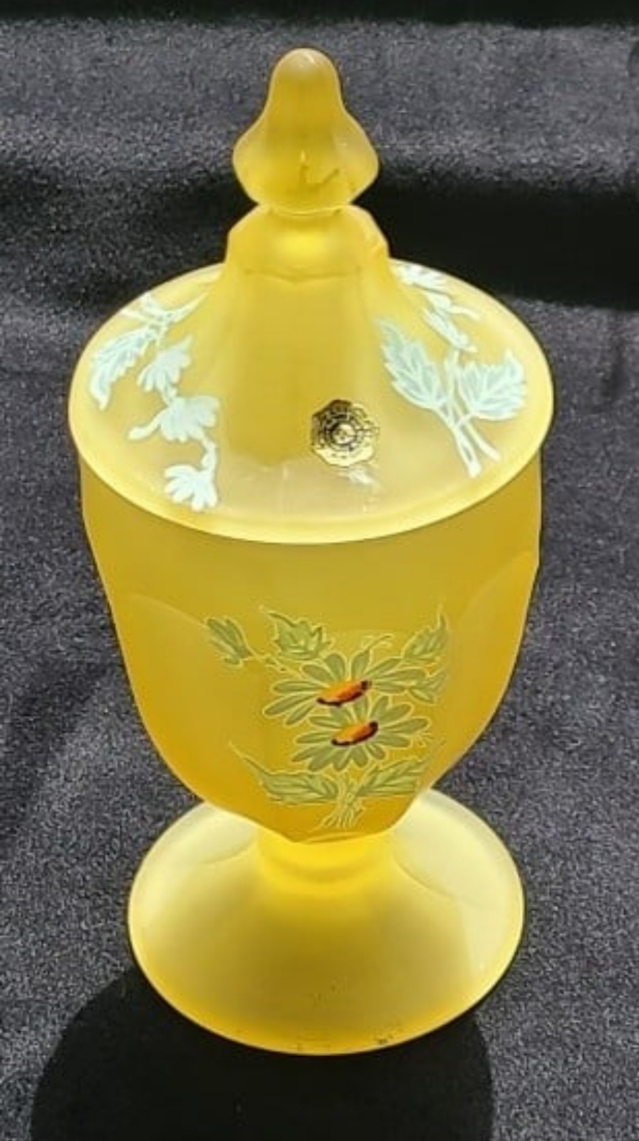 Westmoreland frosted yellow daisy candy dish