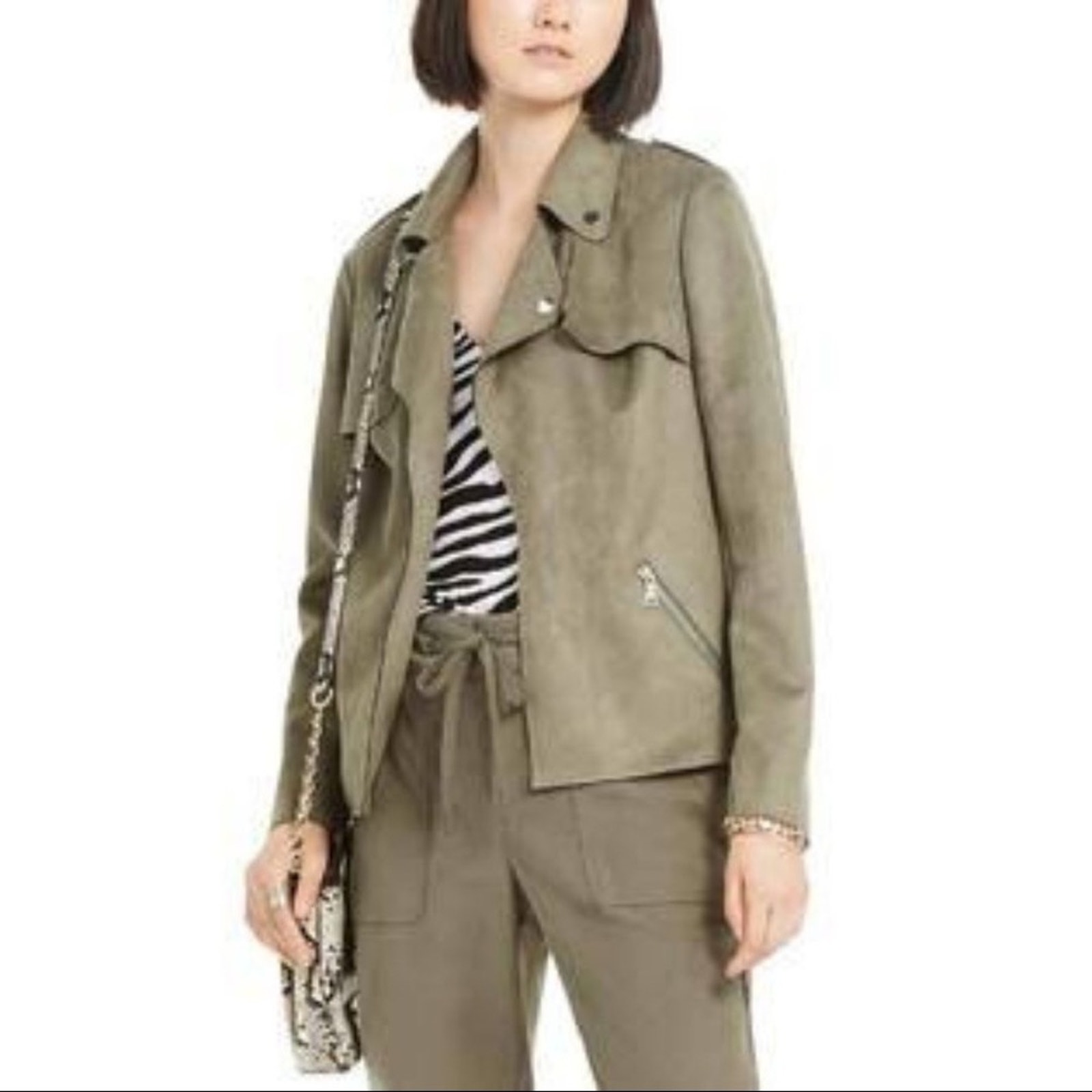 NWT Philosophy Faux Leather Suede Jacket Olive Green Small