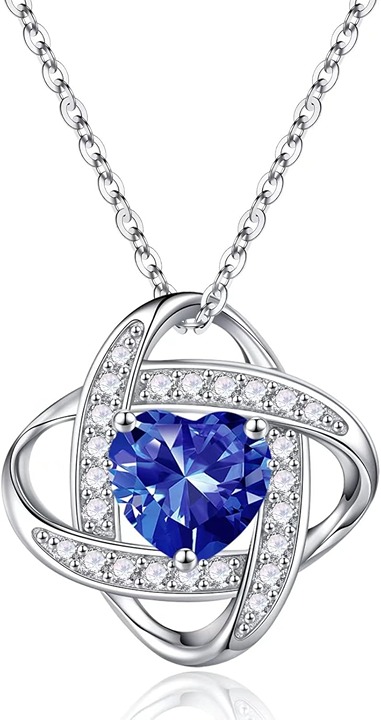 925 Sterling Silver Love Knot Birthstone Necklace, Natural or Created Gemstone